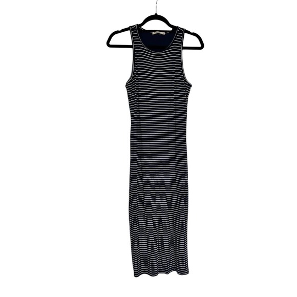 Marine Layer Lexi Rib Daytime Midi Dress Bodycon Navy White Stripe Size medium - Picture 2 of 7